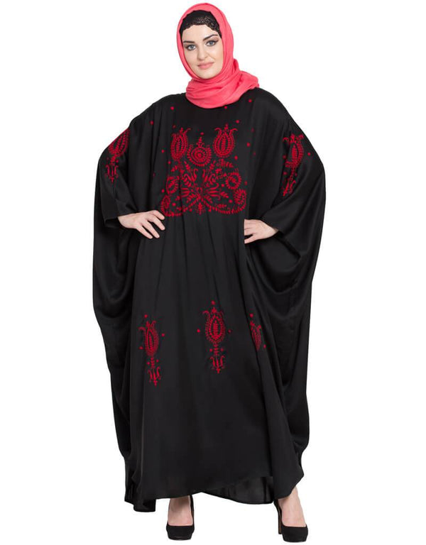 Modern Thread Embroidered Nida Kaftan Black